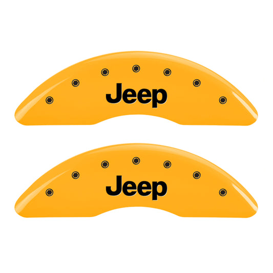 MGP 4 Caliper Covers Engraved Front JEEP Engraved Rear JEEP Grill logo Yellow finish black ch