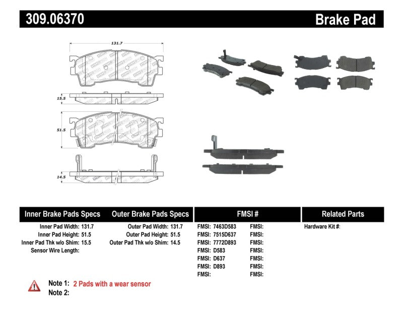 Plaquettes de frein avant StopTech Performance 93-97 Ford Probe / 93-97 Mazda MX-6/93-02 626