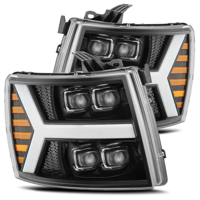 Phare de projet à LED NOVA AlphaRex 07-13 Chevy 1500HD (nouvelle carrosserie) de style Plank Glos Blk avec Activ Lite/Seq Sig