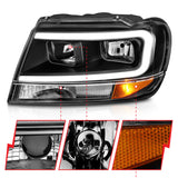 Phares en cristal ANZO 99-04 Jeep Grand Cherokee - avec boîtier noir à barre lumineuse
