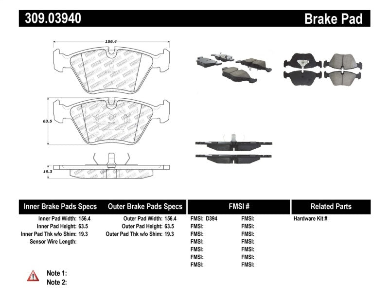 Plaquettes de frein avant StopTech 95-99 BMW M3 / 01-07 M3 E46 / 89-93 M5 / 98-02 Z3 série M / 93-95 530