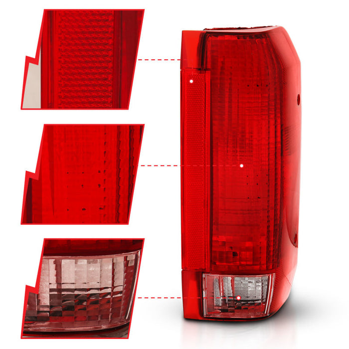 Feu arrière ANZO 1992-1996 Ford Bronco, lentille rouge/transparente (remplacement d'origine)