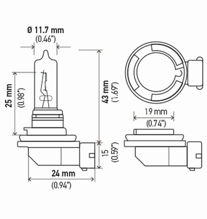 Ampoules halogènes Hella H9 12V 65W PGJ19-5 HP 2.0