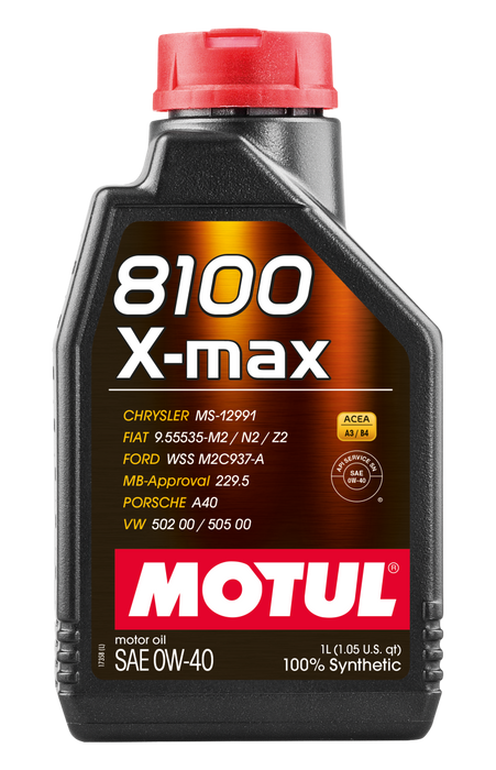 Huile moteur synthétique Motul 1L 8100 0W40 X-MAX - Porsche A40