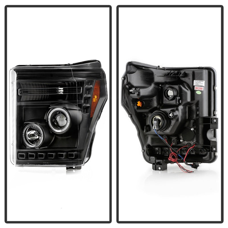 Phares de projecteur Spyder Ford Super Duty 11-16 LEDHalo DRL tout noir PRO-YD-FS11-HL-BKV2