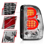 Feux arrière à LED ANZO 2002-2009 Chevrolet Trailblazer avec barre lumineuse, boîtier chromé, lentille transparente