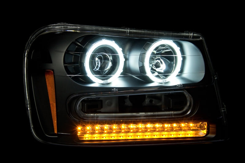 Phares de projecteur ANZO 2002-2009 Chevrolet Trailblazer avec halo noir