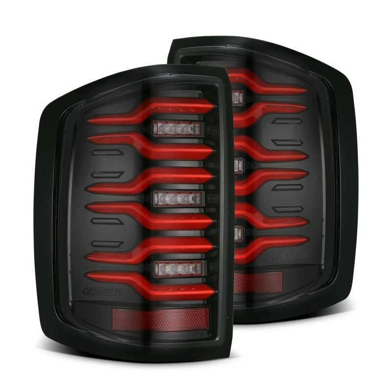Feux arrière à LED AlphaRex 14-18 Chevy Silverado 1500 Luxx-Series noir/rouge avec Activ Light/Seq Signal
