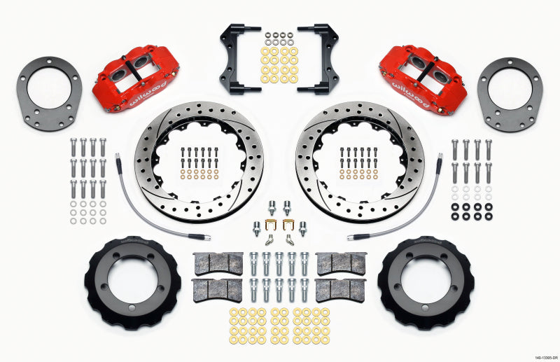 Kit de chapeau avant Wilwood Narrow Superlite 4R 12,88 po Rouge foret 76-77 Ford Bronco Dana 44 avec lignes