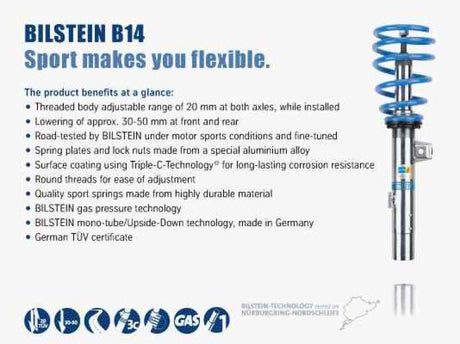 Système de suspension avant et arrière hautes performances Bilstein B14 (PSS) pour VW Golf 2015 avec jambe de force de 50 mm de diamètre extérieur