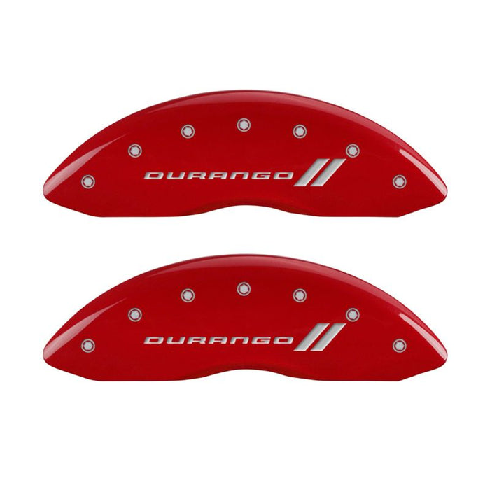 MGP 4 Caliper Covers Engraved Front & Rear With stripes/Durango Red finish silver ch