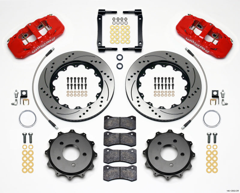 Kit arrière Wilwood AERO4 14,25 pouces percé rouge Pontaic G8 2008-2009 avec lignes