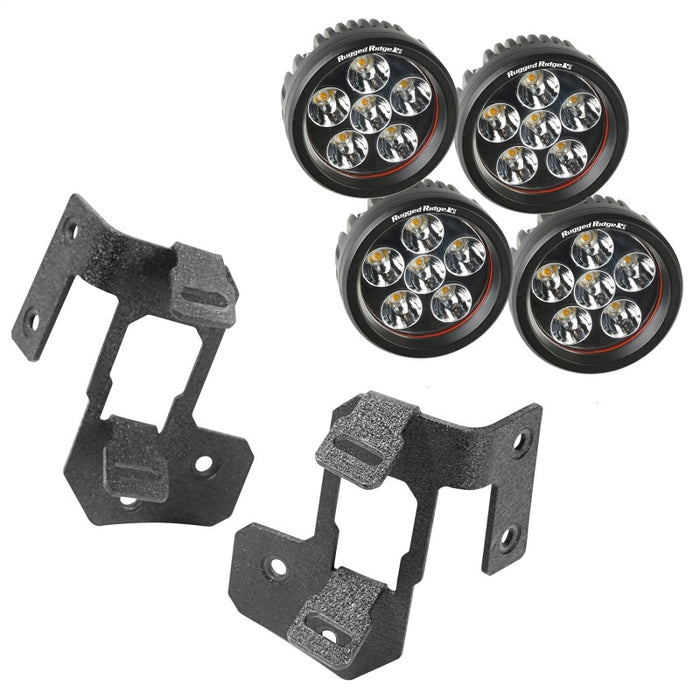 Kit de montage d'éclairage LED rond texturé noir pour montant A de Jeep Wrangler JK 07-18 Rugged Ridge