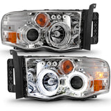 ANZO 2002-2005 Dodge Ram 1500 Phares de projecteur avec halo chromé ambre clair