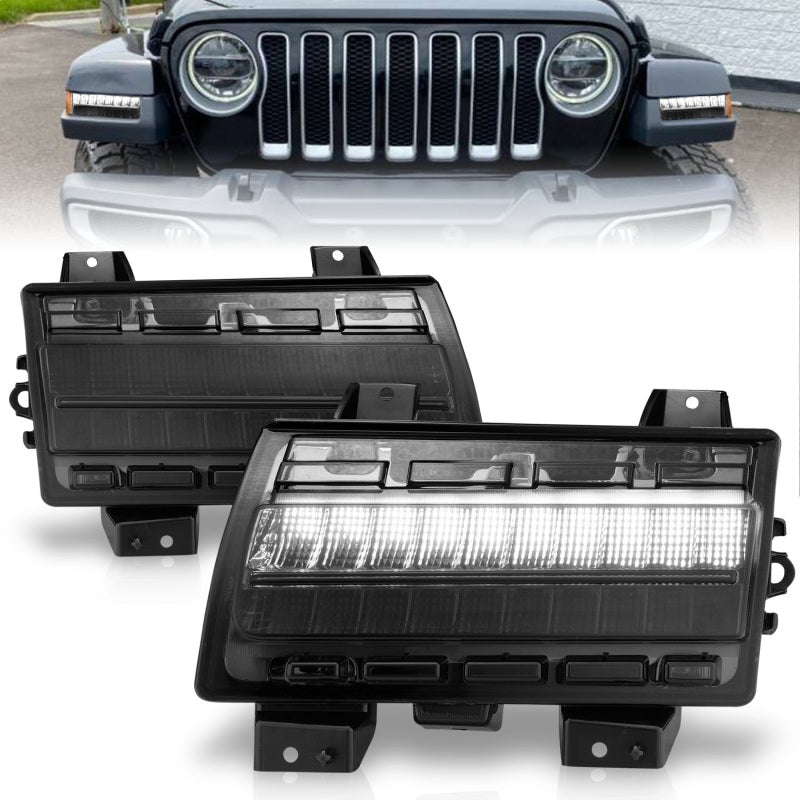 Feux de position latéraux à LED ANZO Wrangler 18-21/Gladiator 20+ fumés avec signal séquentiel