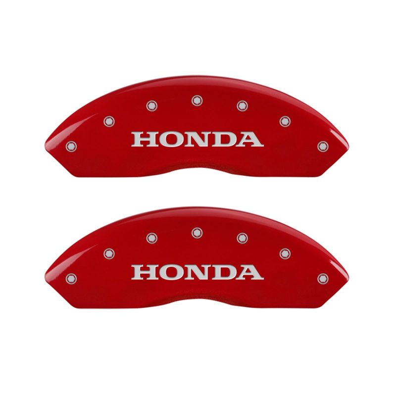 Couvre-étriers MGP 4 gravés à l'avant, logo Honda gravé à l'arrière, finition rouge, argent ch