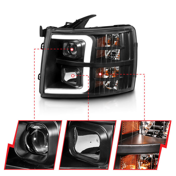 Phares de projecteur ANZO 07-13 Chevrolet Silverado 3500 - Ambre noir