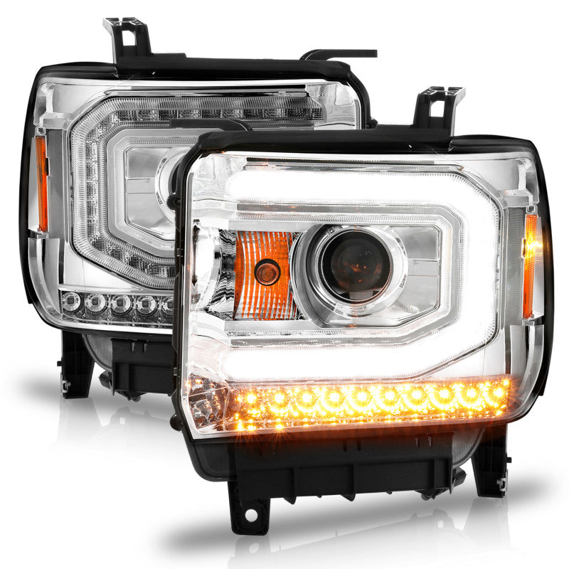 Phares de projecteur ANZO 2014-2015 Gmc Sierra 1500 avec boîtier chromé pour barre lumineuse (type halogène)