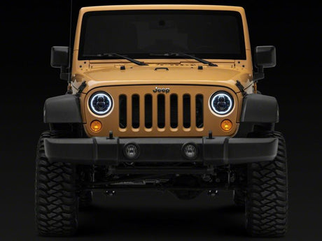 Phares à DEL Raxiom 07-18 Jeep Wrangler JK Axial 7 pouces avec clignotants DRL - Boîtier noir (transparent)