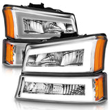 Phares en cristal ANZO 2003-2006 Chevrolet Silverado 1500 avec boîtier chromé pour barre lumineuse