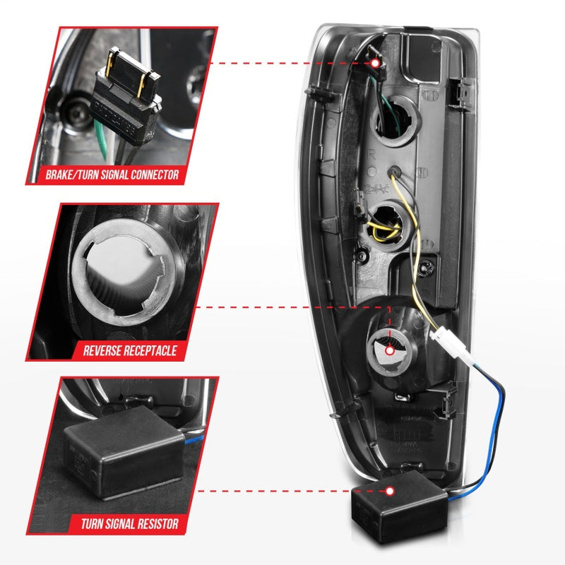 Feux arrière à LED ANZO 2004-2012 Chevrolet Colorado/GMC Canyon avec barre lumineuse et boîtier noir