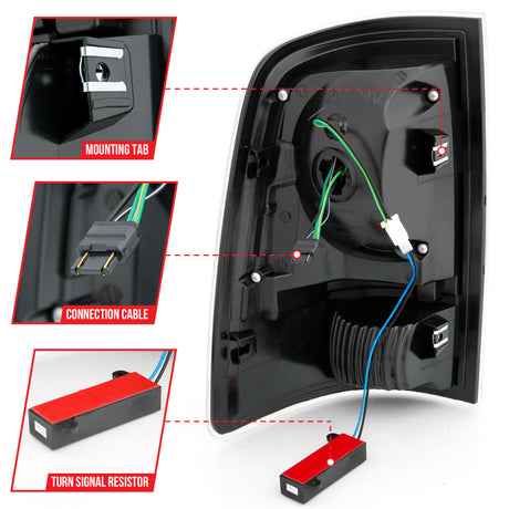 Feu arrière à LED ANZO 2009-2018 Dodge Ram 1500 style planche noir avec lentille fumée
