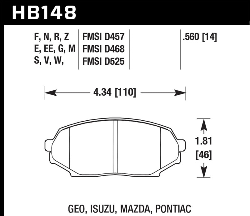 Plaquettes de frein avant de course Hawk 90-93 Mazda Miata DTC-50