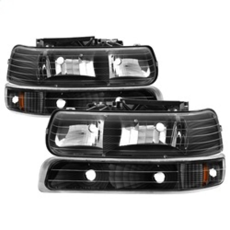 Phares Xtune Chevy TahOE 00-06 en cristal ambré avec feux de pare-chocs noirs HD-JH-CSIL99-SET-AM-BK