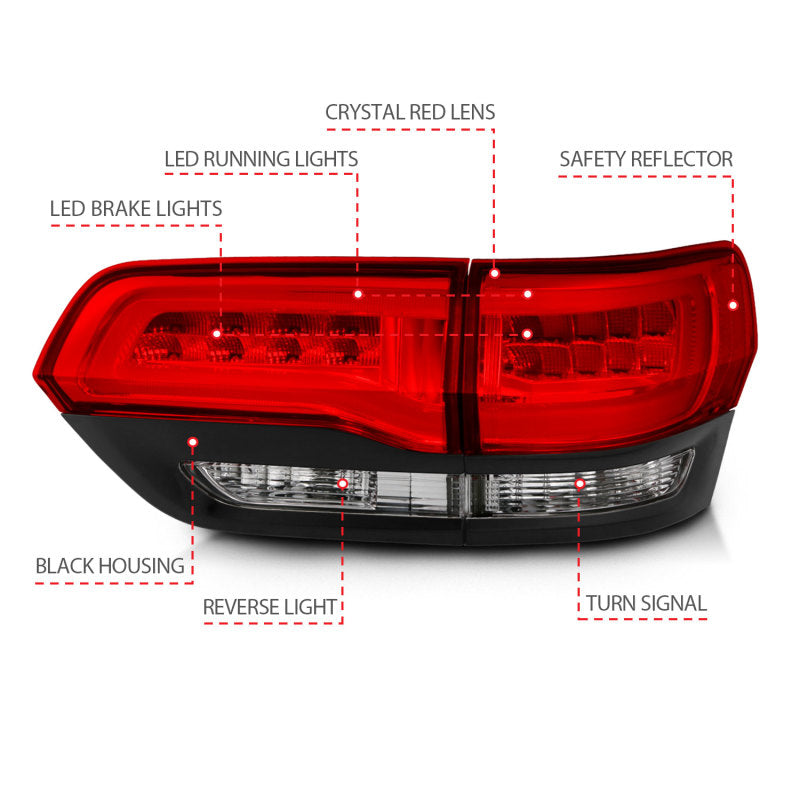 ANZO 2014-2016 Jeep Grand Cherokee LED Taillights Red/Clear