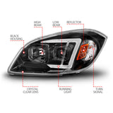 Phares de projecteur à LED ANZO 05-10 Chevrolet Cobalt / 07-10 Pontiac G5 avec boîtier noir Seq