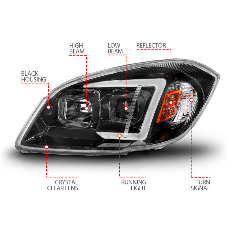 Phares de projecteur à LED ANZO 05-10 Chevrolet Cobalt / 07-10 Pontiac G5 avec boîtier noir Seq