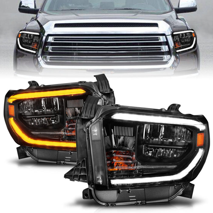 Phares à LED en cristal ANZO 2014-2021 Toyota Tundra avec boîtier noir Switchback avec DRL