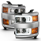 Phares de projecteur ANZO 2015-2016 Chevrolet Silverado avec design de style planche Chrome avec ambre