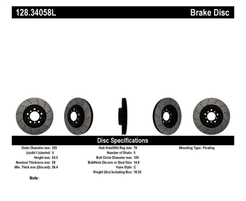 Rotor avant gauche percé StopTech 01-06 BMW M3