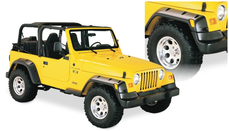 Bushwacker 97-06 Jeep TJ Fender Flares Grand Pack de conversion de poche Euro Ribicon - Noir