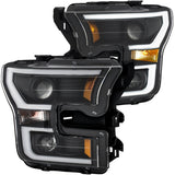 Phares de projecteur ANZO 2015-2017 Ford F-150 avec interrupteur de style planche noir avec ambre