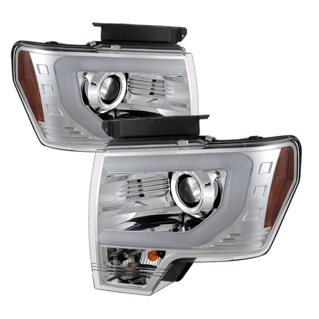 Phares de projecteur Spyder Ford F150 09-14 Modèle halogène - Barre lumineuse DRL Chrm PRO-YD-FF15009-LBDRL-C