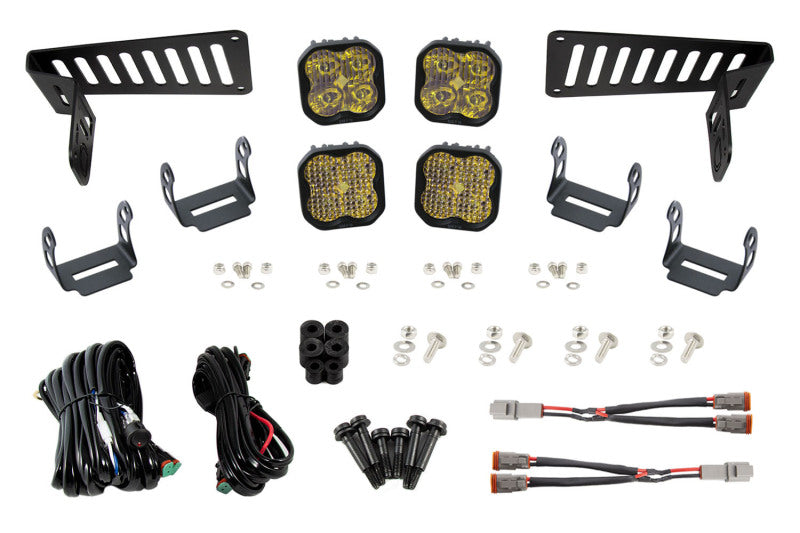Kit de support de capot à LED Diode Dynamics 18-21 Jeep JL Wrangler/Gladiator SS3 - Jaune Pro