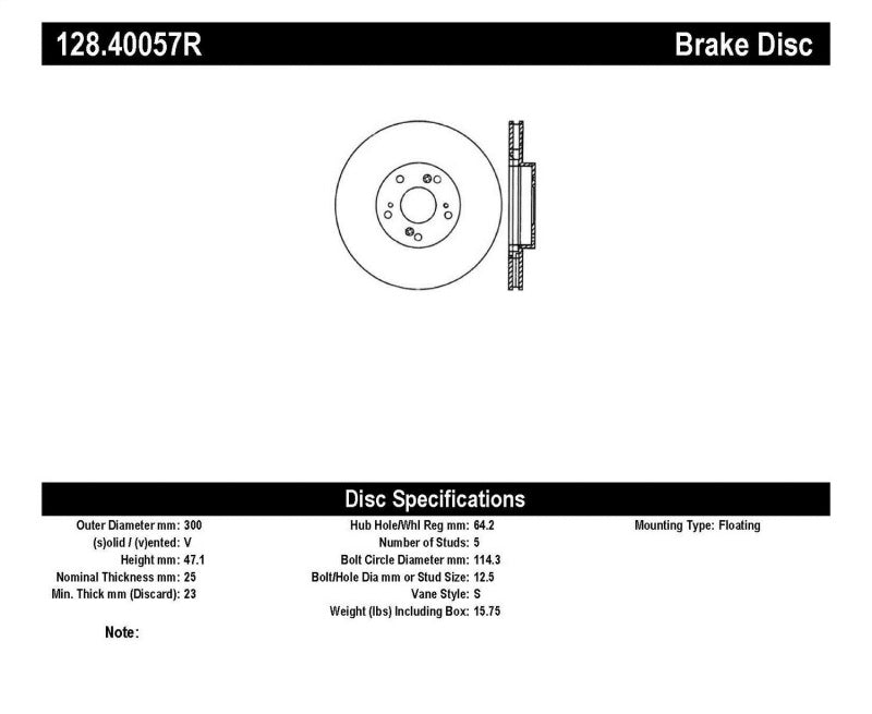 Rotor avant droit percé en croix pour Honda Civic Si 06-08 StopTech