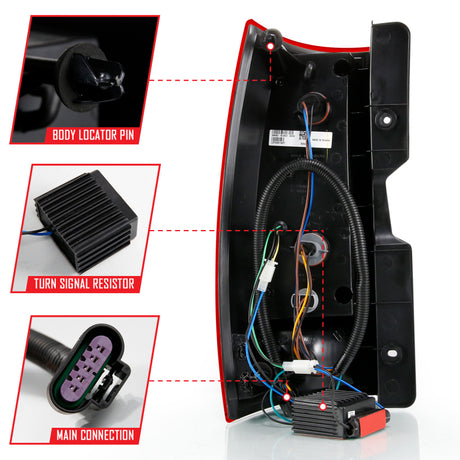 Feu arrière à LED ANZO 2007-2014 Chevy Tahoe style planche chromée avec lentille rouge/transparente