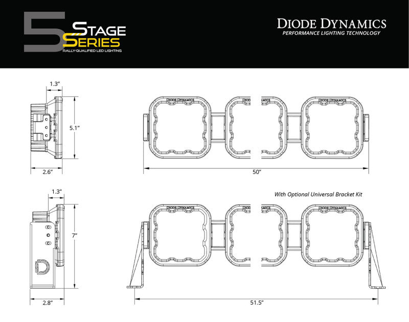 Pare-brise Diode Dynamics Jeep JL SS5 Sport CrossLink - Kit de barre lumineuse combo jaune