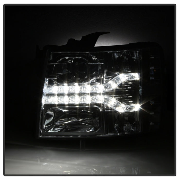 Phares de projecteur Spyder Chevy Silverado 1500 07-13 V2 - DRL à LED - Chrome PRO-YD-CS07V2-DRL-C