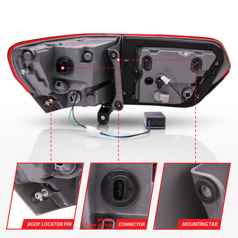 Feux arrière à LED ANZO 2014-2016 Jeep Grand Cherokee Rouge/Fumée