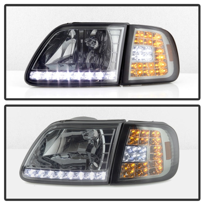 Phares Xtune en cristal avec coins à LED transparents pour Ford F150 97-03, fumés HD-ON-FF15097-LED-SET-SM