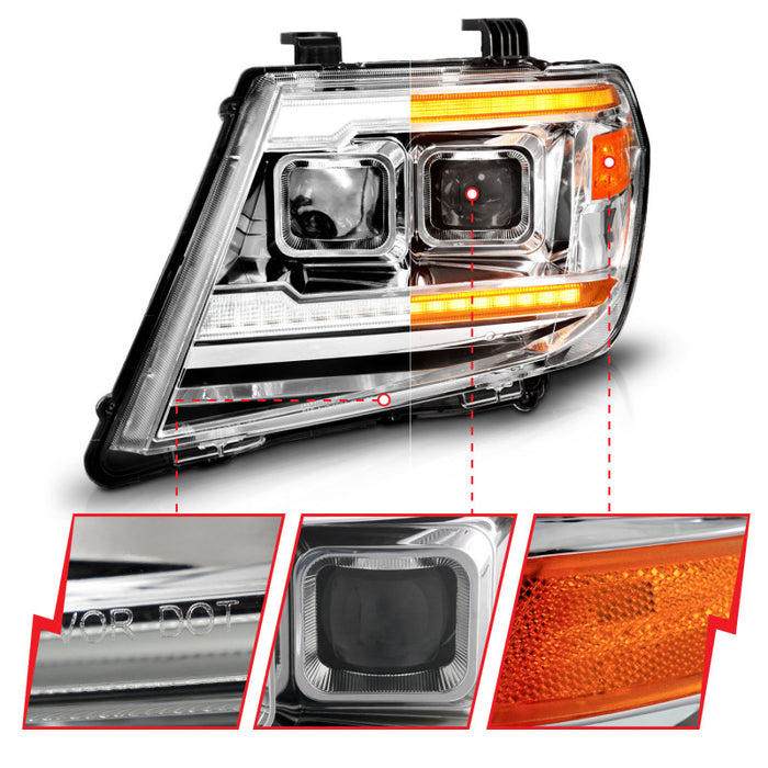 ANZO 09-20 Nissan Frontier Chrome Projecteur Plank Style DRL avec Switchback et LED DRL séquentiel