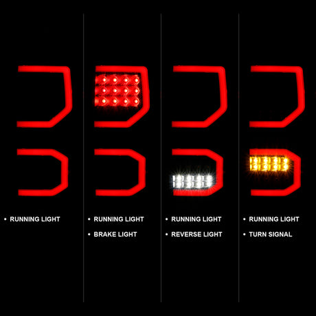 Feux arrière à LED ANZO 2007-2013 Toyota Tundra style planche noir avec lentille fumée