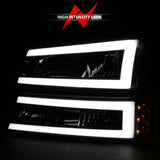 Phares en cristal ANZO 2003-2006 Chevrolet Silverado 1500 avec barre lumineuse et boîtier noir