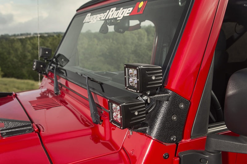 Kit de feux à LED carrés doubles pour montant A de 3 pouces pour Jeep Wrangler TJ/LJ Rugged Ridge 97-06