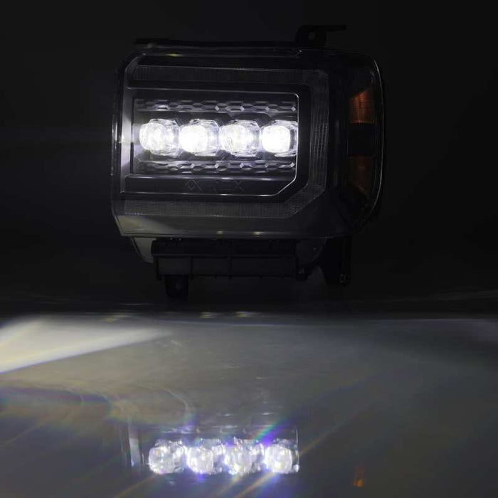 Phares à LED AlphaRex 14-18 GMC Sierra NOVA de style planche, noir avec éclairage actif/signal séquentiel/DRL