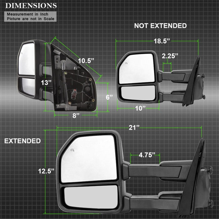 Rétroviseurs chauffants télescopiques xTune 15-17 Ford F-150 (paire) (MIR-FF15015-G4-PWH-SET)